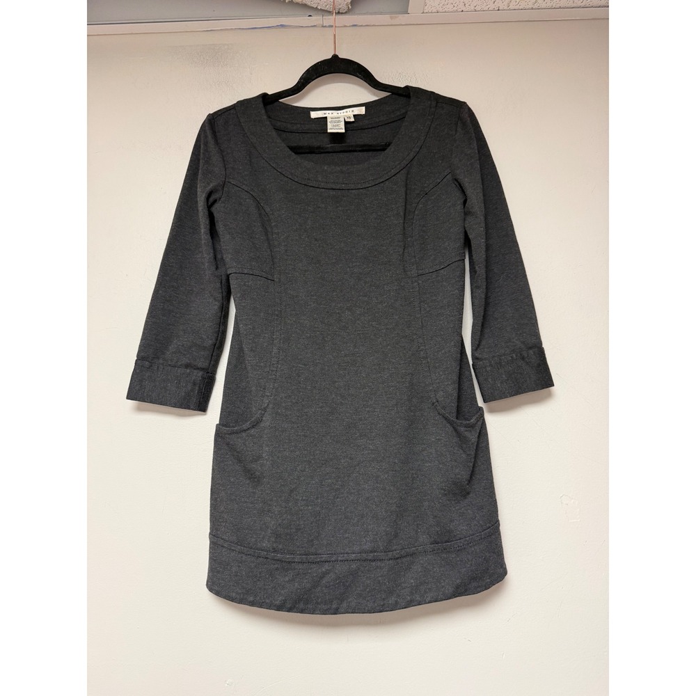 Max Studio Dress Womens XS Gray Excellent 3/4 Sleeve Shift Pockets 7M10P73M